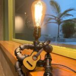 Steampunk Industrial Guitar Lamp – Unique Table Lamp/Desk Lamp with Edison Bulb, Vintage Decorative Lamp for Men, Guitar Lovers & Musicians, Creative Unusual Music-Themed Gift