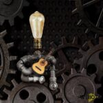Steampunk Industrial Guitar Lamp – Unique Table Lamp/Desk Lamp with Edison Bulb, Vintage Decorative Lamp for Men, Guitar Lovers & Musicians, Creative Unusual Music-Themed Gift
