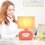 Lampwell LACIO Orange Small Table Lamp for Living Room as Bedside Table Lamp for Bedroom,Modern Ceramic Kids Night Table Lamp,8.66×4.53×H11.81IN,Bulb Excluded