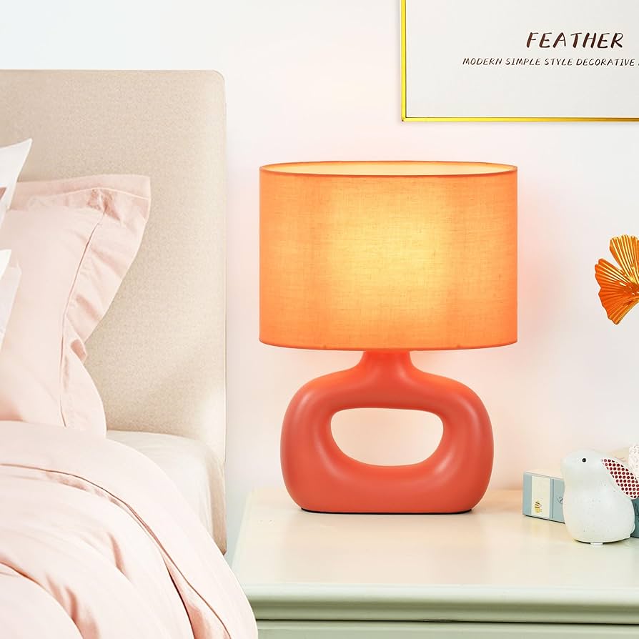 Lampwell LACIO Orange Small Table Lamp for Living Room as Bedside Table Lamp for Bedroom,Modern Ceramic Kids Night Table Lamp,8.66×4.53×H11.81IN,Bulb Excluded