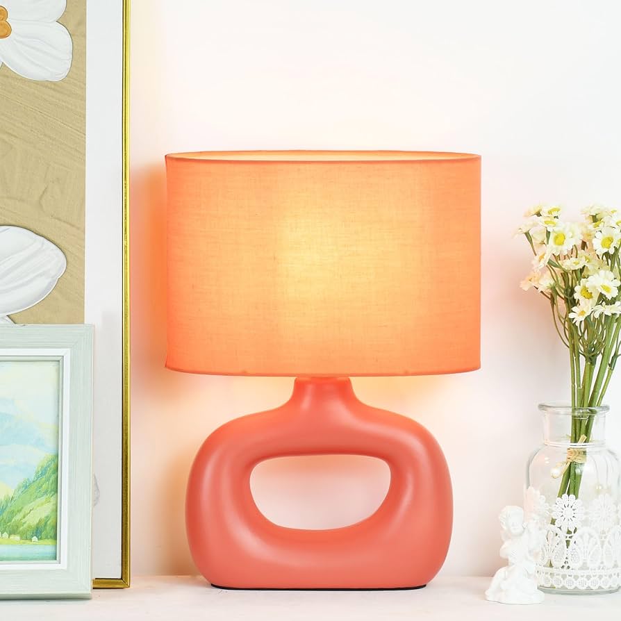Lampwell LACIO Orange Small Table Lamp for Living Room as Bedside Table Lamp for Bedroom,Modern Ceramic Kids Night Table Lamp,8.66×4.53×H11.81IN,Bulb Excluded