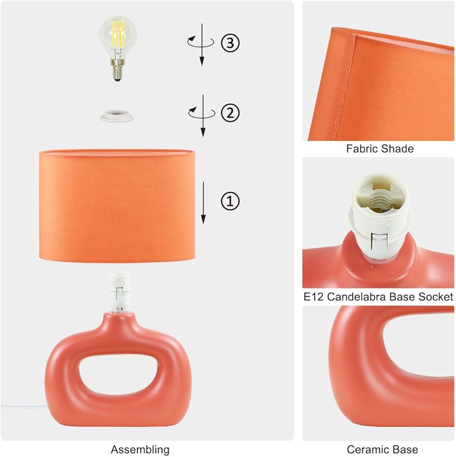 Lampwell LACIO Orange Small Table Lamp for Living Room as Bedside Table Lamp for Bedroom,Modern Ceramic Kids Night Table Lamp,8.66×4.53×H11.81IN,Bulb Excluded