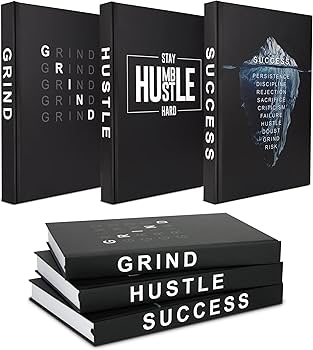 Hardcover Grind Hustle Success Book Decor for Men & Women, Decorative books for Home Decor, Office Decor for Men and Desk Decor for Men, Motivational gift with Black Cover and Blank Pages