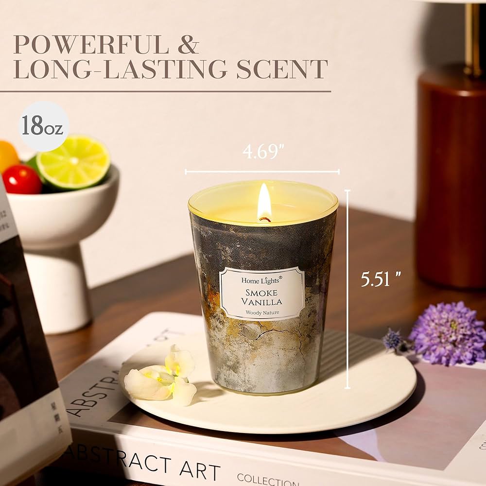 HomeLights Large jar Candle | 1-Wick Long-Lasting Scented Candles, 6.7oz Natural Soy Wax Candle for Home Scented, Industrial Chic Gifts for Women & Men, Smoke Vanilla