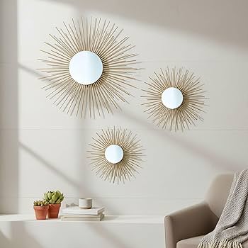 AIM & GGKK Gold Metal Wall Decor, Set of 3 Modern Metal Wall Art for Living Room, Minimalist Contemporary Gold Decor for Bedroom, Boho Accent Home Decoration