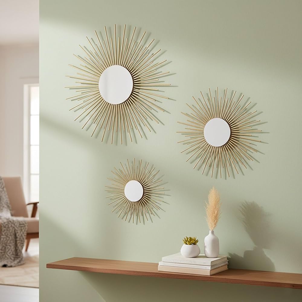 AIM & GGKK Gold Metal Wall Decor, Set of 3 Modern Metal Wall Art for Living Room, Minimalist Contemporary Gold Decor for Bedroom, Boho Accent Home Decoration