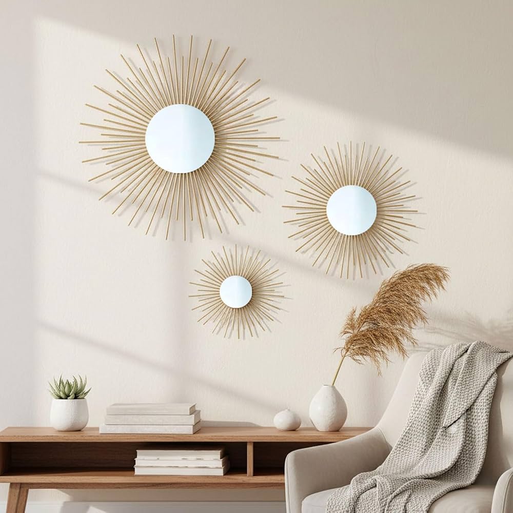 AIM & GGKK Gold Metal Wall Decor, Set of 3 Modern Metal Wall Art for Living Room, Minimalist Contemporary Gold Decor for Bedroom, Boho Accent Home Decoration