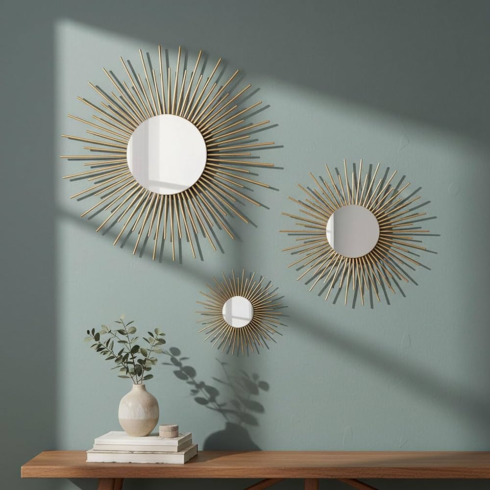 AIM & GGKK Gold Metal Wall Decor, Set of 3 Modern Metal Wall Art for Living Room, Minimalist Contemporary Gold Decor for Bedroom, Boho Accent Home Decoration