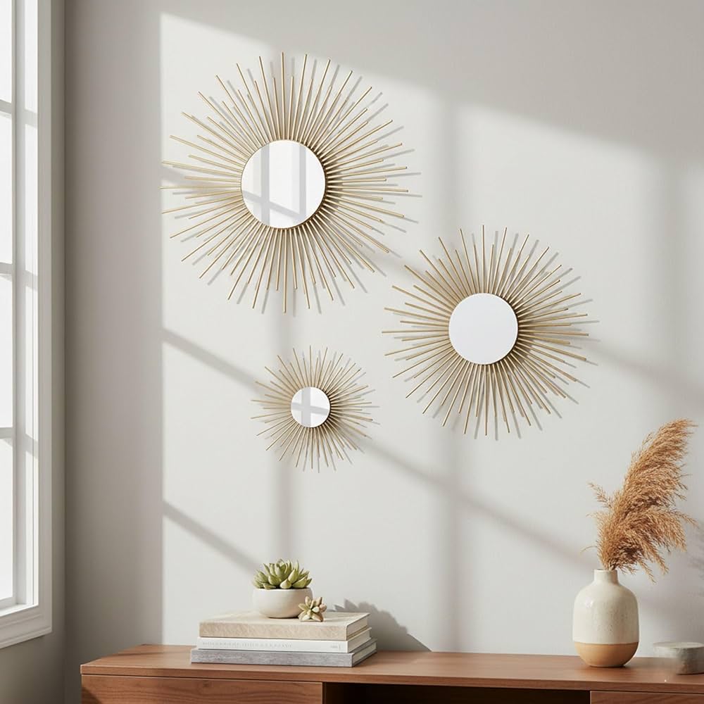 AIM & GGKK Gold Metal Wall Decor, Set of 3 Modern Metal Wall Art for Living Room, Minimalist Contemporary Gold Decor for Bedroom, Boho Accent Home Decoration