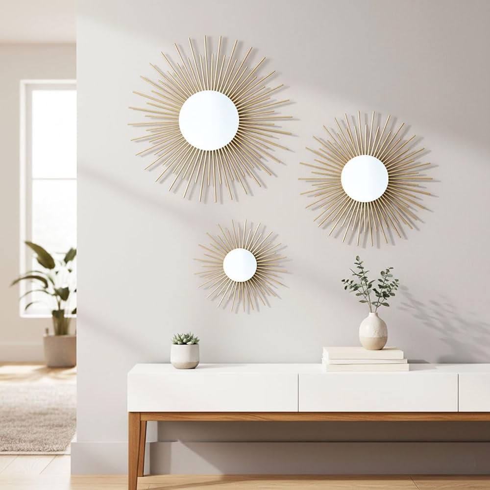 AIM & GGKK Gold Metal Wall Decor, Set of 3 Modern Metal Wall Art for Living Room, Minimalist Contemporary Gold Decor for Bedroom, Boho Accent Home Decoration