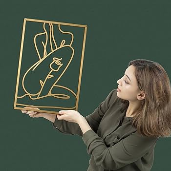 Bakovity Gold Metal Wall Art, Abstract Flower Line Sculpture, Gold Minimalist Modern Wall Decor for Living Room, Bedroom, Bathroom (4 Pieces, 17 x 12 Inches)