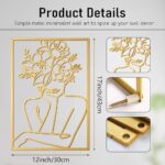 Bakovity Gold Metal Wall Art, Abstract Flower Line Sculpture, Gold Minimalist Modern Wall Decor for Living Room, Bedroom, Bathroom (4 Pieces, 17 x 12 Inches)