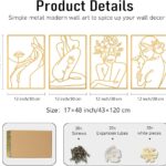 Bakovity Gold Metal Wall Art, Abstract Flower Line Sculpture, Gold Minimalist Modern Wall Decor for Living Room, Bedroom, Bathroom (4 Pieces, 17 x 12 Inches)