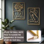 Bakovity Gold Metal Wall Art, Abstract Flower Line Sculpture, Gold Minimalist Modern Wall Decor for Living Room, Bedroom, Bathroom (4 Pieces, 17 x 12 Inches)