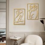 Bakovity Gold Metal Wall Art, Abstract Flower Line Sculpture, Gold Minimalist Modern Wall Decor for Living Room, Bedroom, Bathroom (4 Pieces, 17 x 12 Inches)