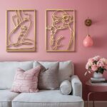 Bakovity Gold Metal Wall Art, Abstract Flower Line Sculpture, Gold Minimalist Modern Wall Decor for Living Room, Bedroom, Bathroom (4 Pieces, 17 x 12 Inches)