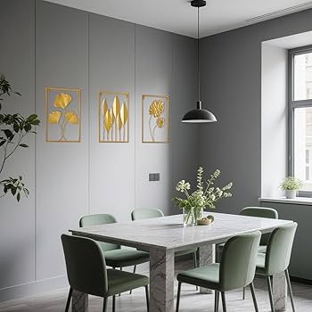Metal Wall Art 3D Minimalist Tree Leaf Wall Sculpture Decor, Gold Framed Wall Art for Living Room Bedroom Dining Room Office – Housewarming Gifts (Gold, 3 Pack)