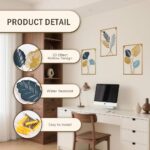 Metal Wall Art 3D Minimalist Tree Leaf Wall Sculpture Decor, Gold Framed Wall Art for Living Room Bedroom Dining Room Office – Housewarming Gifts (Gold Gray, 3 Pack)