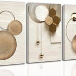 3 Pcs Abstract Gold Geometric Boho Canvas Wall Art Mid Century Modern Minimalist Aesthetic Luxury Metal Artwork Pictures Wall Decor Posters Prints for Living room Bedroom Office Home Decoration