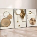 3 Pcs Abstract Gold Geometric Boho Canvas Wall Art Mid Century Modern Minimalist Aesthetic Luxury Metal Artwork Pictures Wall Decor Posters Prints for Living room Bedroom Office Home Decoration