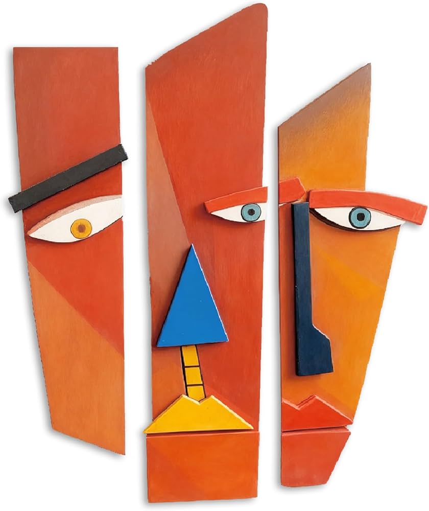 Kercan Funky Wall Art Decor – Eclectic Modern Minimalism Mask Home Wall Decor – 3 Piece Vintage Pop Wooden Decorations for Home Bedroom Bathroom Living Room