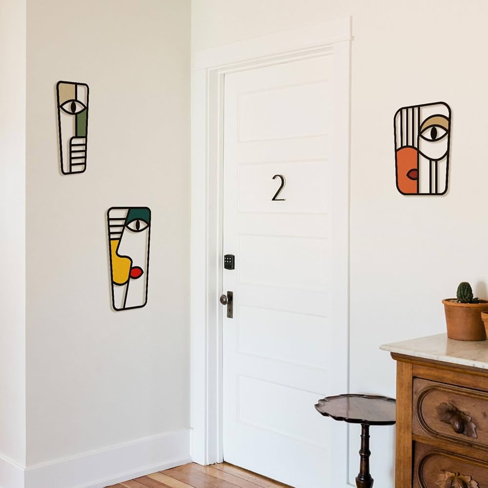 Pinetree Art Abstract Face Metal Wall Art Picasso Cubism-Inspired Wall Decor Modern Minimalism Line Mask Wall Sculpture for Home Office Living Room (Face C)