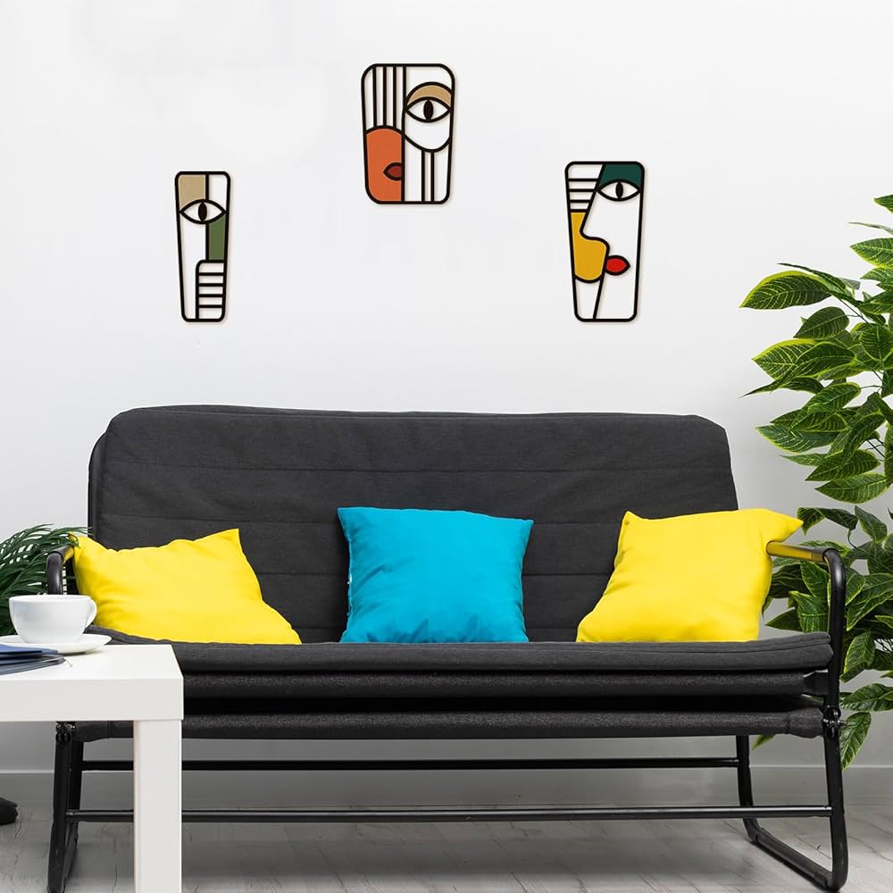 Pinetree Art Abstract Face Metal Wall Art Picasso Cubism-Inspired Wall Decor Modern Minimalism Line Mask Wall Sculpture for Home Office Living Room (Face C)