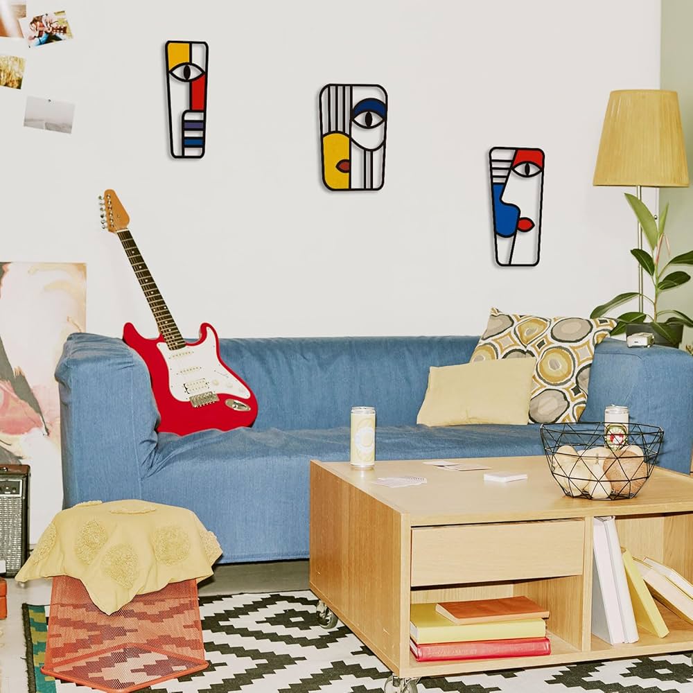 Pinetree Art Abstract Face Metal Wall Art Picasso Cubism-Inspired Wall Decor Modern Minimalism Line Mask Wall Sculpture for Home Office Living Room (Face B)