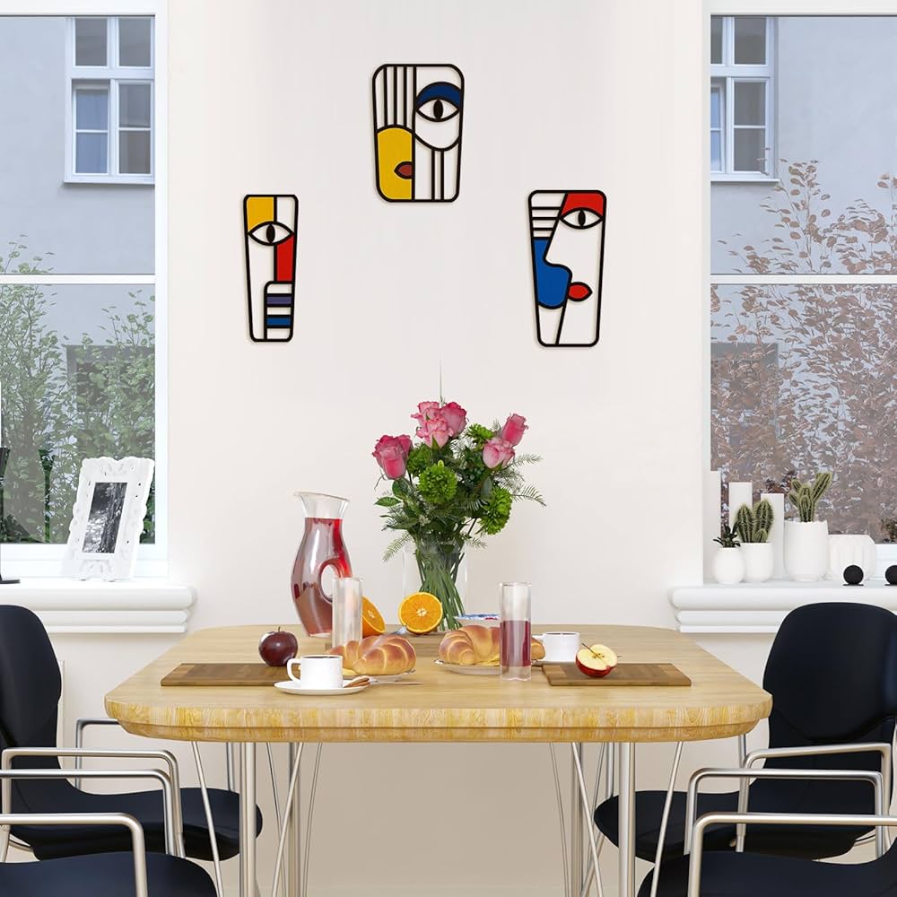 Pinetree Art Abstract Face Metal Wall Art Picasso Cubism-Inspired Wall Decor Modern Minimalism Line Mask Wall Sculpture for Home Office Living Room (Face B)