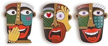 oliruim Funky Abstract Wall Art Decor Sculpture Set of 3 – Modern Colorful African Tribal Wall for Home Accents, Living Room, Office, Bedroom, Entrance or Hallway, Contemporary Decor – 9.05″ Tall