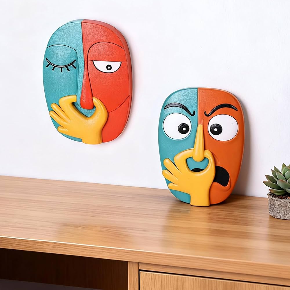 Funny Masks Wall Decor Sculptures – 2 Piece Humorous Bad Smell Theme Bathroom Wall Hanging Statues,for Modern Home Decor,Bathroom,Living Room,Bedroom Abstract Resin Wall Art & Housewarming Gifts