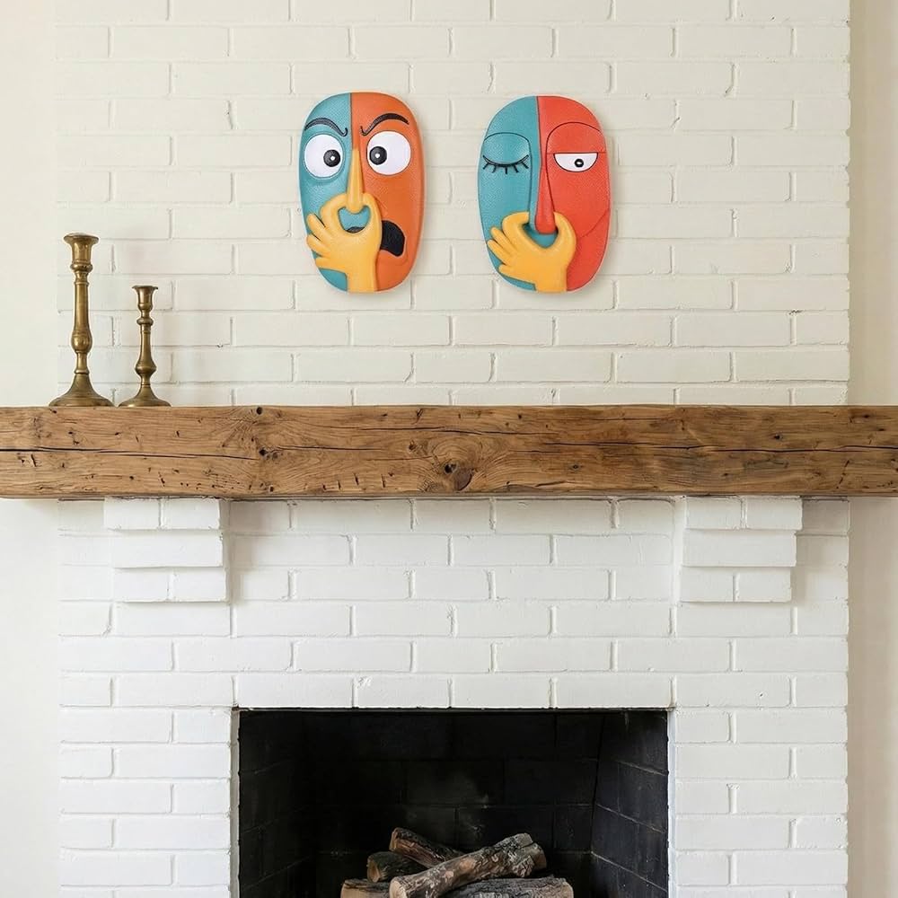 Funny Masks Wall Decor Sculptures – 2 Piece Humorous Bad Smell Theme Bathroom Wall Hanging Statues,for Modern Home Decor,Bathroom,Living Room,Bedroom Abstract Resin Wall Art & Housewarming Gifts