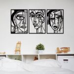 ESTART 3 Pieces Abstract Human Face Metal Wall Decor, Modern Minimalist Single Line Geometric Hanging Wall Art, Black Metal Wall Sculptures for Home Living Room Bedroom Bathroom Kitchen 37×15.7 IN