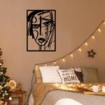 ESTART 3 Pieces Abstract Human Face Metal Wall Decor, Modern Minimalist Single Line Geometric Hanging Wall Art, Black Metal Wall Sculptures for Home Living Room Bedroom Bathroom Kitchen 37×15.7 IN