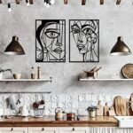 ESTART 3 Pieces Abstract Human Face Metal Wall Decor, Modern Minimalist Single Line Geometric Hanging Wall Art, Black Metal Wall Sculptures for Home Living Room Bedroom Bathroom Kitchen 37×15.7 IN