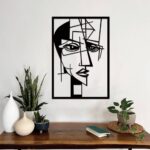 ESTART 2 Pieces Abstract Lover Faces Metal Wall Decor, Modern Minimalist Single Line Geometric Hanging Wall Art, Black Metal Wall Sculptures for Home Living Room Bedroom Bathroom Kitchen 24×15.7 IN
