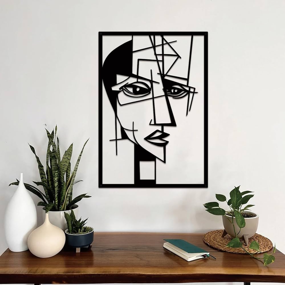 ESTART 2 Pieces Abstract Lover Faces Metal Wall Decor, Modern Minimalist Single Line Geometric Hanging Wall Art, Black Metal Wall Sculptures for Home Living Room Bedroom Bathroom Kitchen 24×15.7 IN