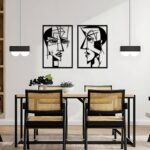 ESTART 2 Pieces Abstract Lover Faces Metal Wall Decor, Modern Minimalist Single Line Geometric Hanging Wall Art, Black Metal Wall Sculptures for Home Living Room Bedroom Bathroom Kitchen 24×15.7 IN