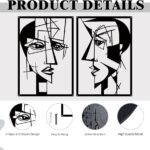 ESTART 2 Pieces Abstract Lover Faces Metal Wall Decor, Modern Minimalist Single Line Geometric Hanging Wall Art, Black Metal Wall Sculptures for Home Living Room Bedroom Bathroom Kitchen 24×15.7 IN