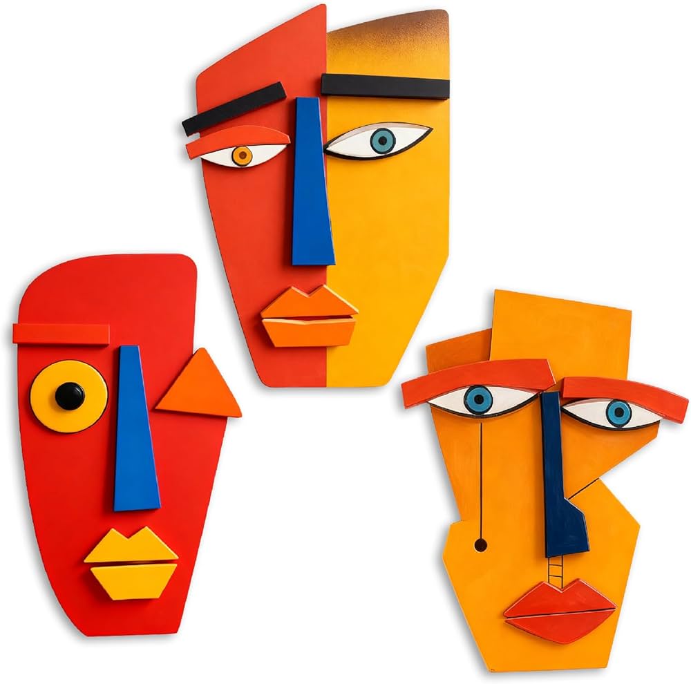 Kercan Funky Wall Decor Eclectic Wall Art- 3 Piece Unique Trendy Home Decoration, Rustic Modern Hanging Wooden Double-layer Scupltures for Home Living Room Bedroom Kitchen Office