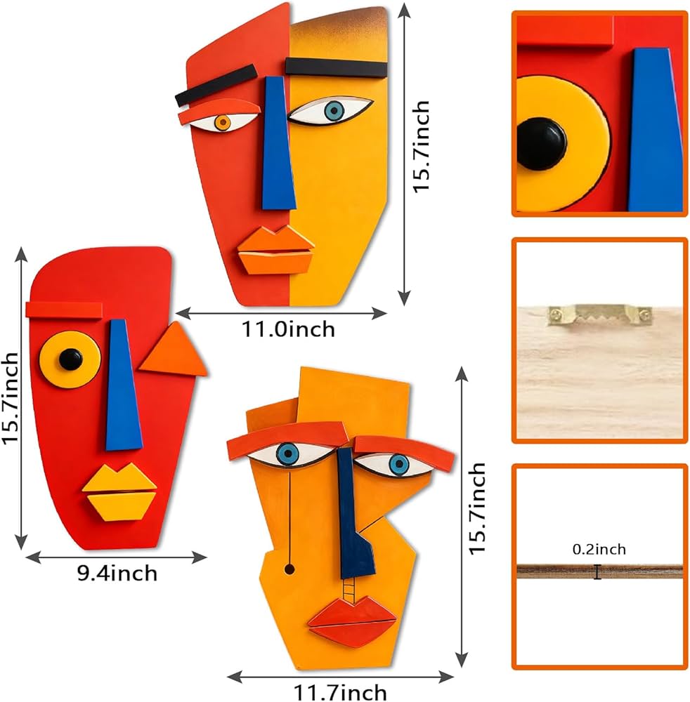 Kercan Funky Wall Decor Eclectic Wall Art- 3 Piece Unique Trendy Home Decoration, Rustic Modern Hanging Wooden Double-layer Scupltures for Home Living Room Bedroom Kitchen Office