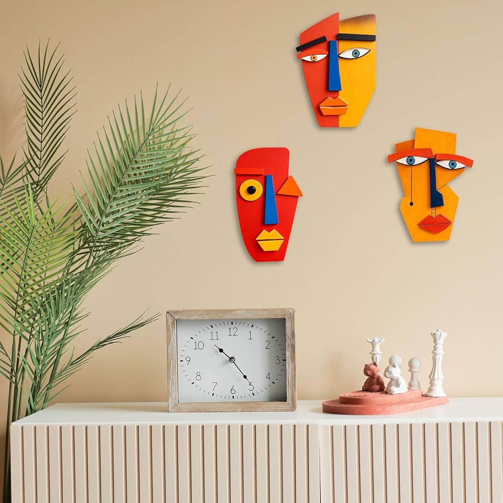 Kercan Funky Wall Decor Eclectic Wall Art- 3 Piece Unique Trendy Home Decoration, Rustic Modern Hanging Wooden Double-layer Scupltures for Home Living Room Bedroom Kitchen Office