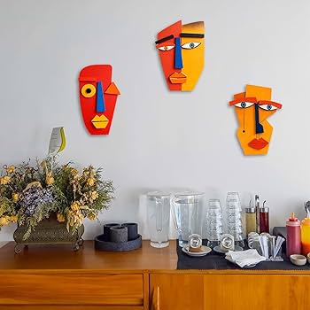 Kercan Funky Wall Decor Eclectic Wall Art- 3 Piece Unique Trendy Home Decoration, Rustic Modern Hanging Wooden Double-layer Scupltures for Home Living Room Bedroom Kitchen Office