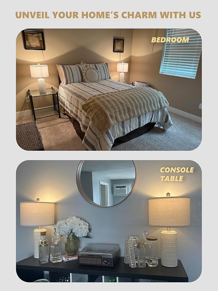 PoKat 23″ Modern Ceramic Table Lamp Set of 2 for Living Room White Desk Lamps for Bedroom Farmhouse Bedside Nightstand Lamp House Warming Gifts New Home Decor End Table Lamps Gifts for Women Mom Beige