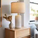 PoKat 23″ Modern Ceramic Table Lamp Set of 2 for Living Room White Desk Lamps for Bedroom Farmhouse Bedside Nightstand Lamp House Warming Gifts New Home Decor End Table Lamps Gifts for Women Mom Beige