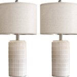 PoKat 23″ Modern Ceramic Table Lamp Set of 2 for Living Room White Desk Lamps for Bedroom Farmhouse Bedside Nightstand Lamp House Warming Gifts New Home Decor End Table Lamps Gifts for Women Mom Beige