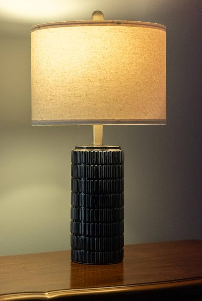 PoKat 23″ Blue Table Lamps, Farmhouse Bedside Lamps for Bedroom Set of 2, Ceramic End Table Lamps for Living Room, Traditional Nightstand Desk Lamps, Medium