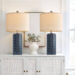 PoKat 23″ Blue Table Lamps, Farmhouse Bedside Lamps for Bedroom Set of 2, Ceramic End Table Lamps for Living Room, Traditional Nightstand Desk Lamps, Medium