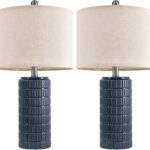PoKat 23″ Blue Table Lamps, Farmhouse Bedside Lamps for Bedroom Set of 2, Ceramic End Table Lamps for Living Room, Traditional Nightstand Desk Lamps, Medium