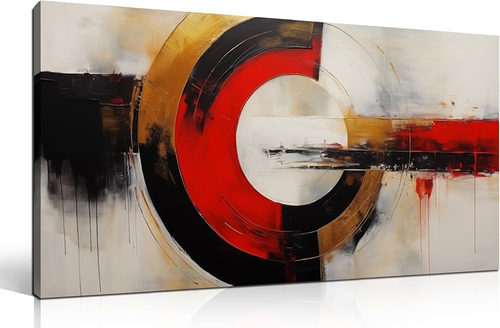 AUUZAIUA Abstract Canvas Wall Art for Living Room Black and Red Geometry Pictures Wall Decor for Bedroom Office Kitchen Canvas Prints 20×40 Inch